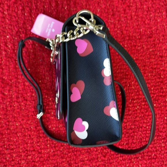 Kate Spade Carson Flutter Hearts Printed Convertible Crossbody Black Multi - Picture 4 of 14